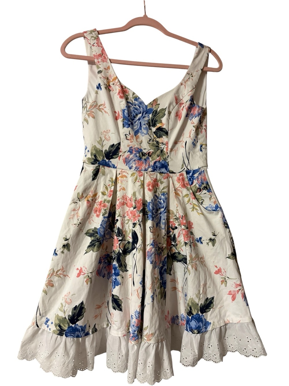 Floral Cream Fit-and-Flare Sundress - Blue & Pink Bloom